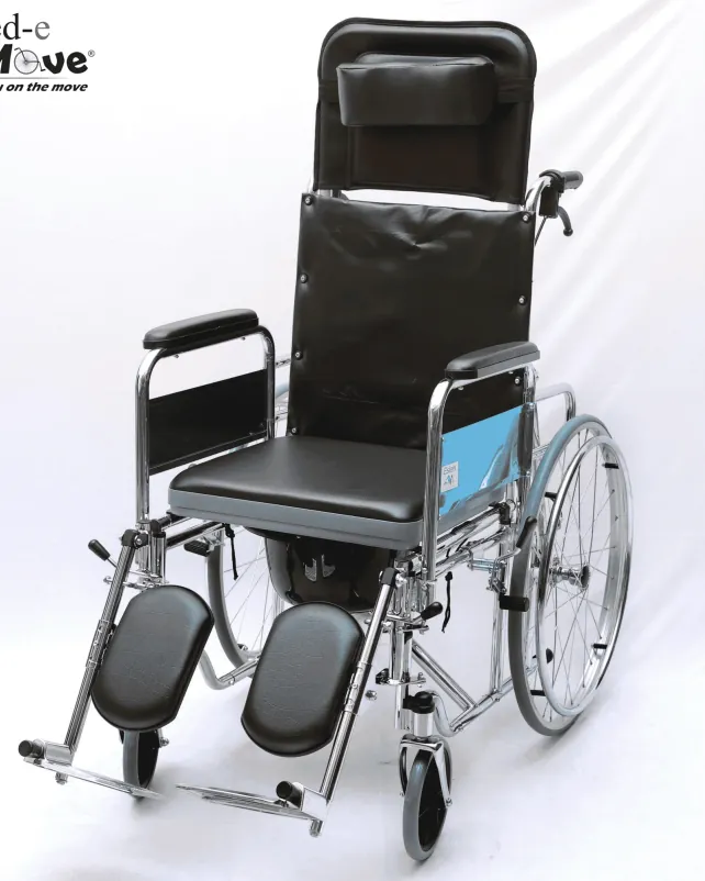 Reclining WheelChair With Commode U cut/Seat Lift Chrome/Silver Finish