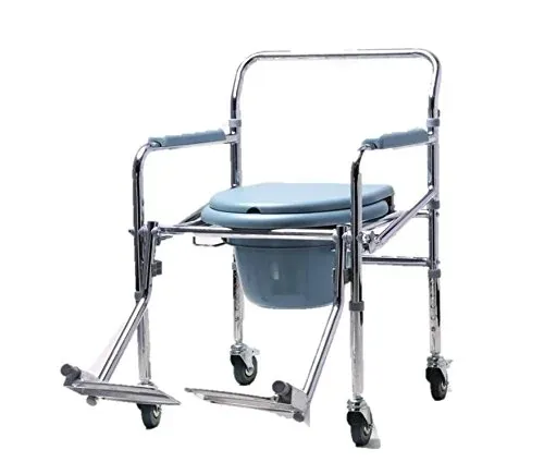 Height Adjustable Commode Chair with Wheels & Footrest (chrome)